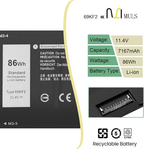 69KF2 86Wh Laptop Battery Replacement for Dell XPS 15 9500 9510 9520 9530 Precision 5550 5560 5570 Mobile Workstation Alienware M15 M17 R3 R4 Dell G15 5510 5511 5520 8FCTC 08FCTC 70N2F 7167mAh 6Cell in Saudi Arabia