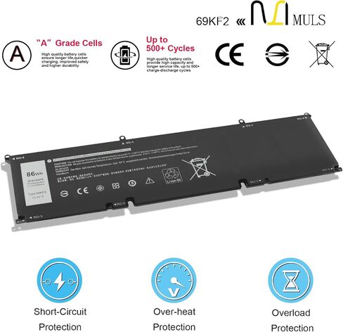 69KF2 86Wh Laptop Battery Replacement for Dell XPS 15 9500 9510 9520 9530 Precision 5550 5560 5570 Mobile Workstation Alienware M15 M17 R3 R4 Dell G15 5510 5511 5520 8FCTC 08FCTC 70N2F 7167mAh 6Cell in Saudi Arabia