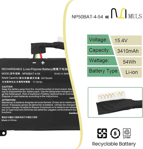 بطارية كمبيوتر محمول MULS 54Wh NP50BAT-4-54 لـ Clevo AT22 NP70 X17 JiangXin X17 AT22 JiangXin X15 XS22 ملون X15 at Schenker XMG Focus 16 لسلسلة GIGABYTE G7 KE 4ICP7/60/57 3410 مللي أمبير في الساعة 15.4 فولت in Saudi Arabia