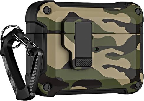 CCSmall for AirPods 3 Case Cover Camouflage with Carabiner Keychain & Secure Lock Clip, Military Armor Cover Automatic Pop-up Case for Apple AirPod 3rd Generation 2021,Camo Green in Saudi Arabia
