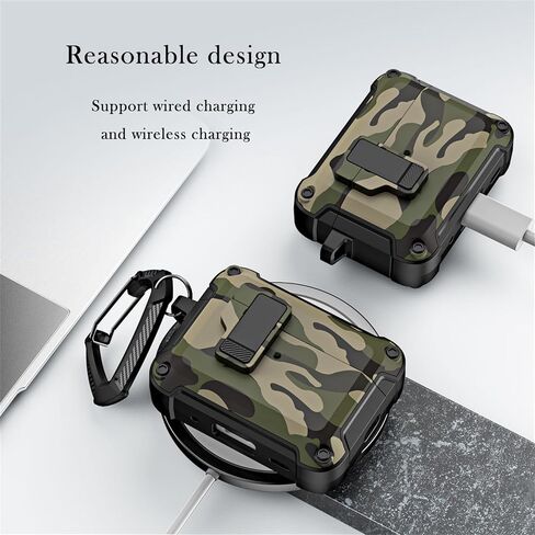 CCSmall for AirPods 3 Case Cover Camouflage with Carabiner Keychain & Secure Lock Clip, Military Armor Cover Automatic Pop-up Case for Apple AirPod 3rd Generation 2021,Camo Green in Saudi Arabia