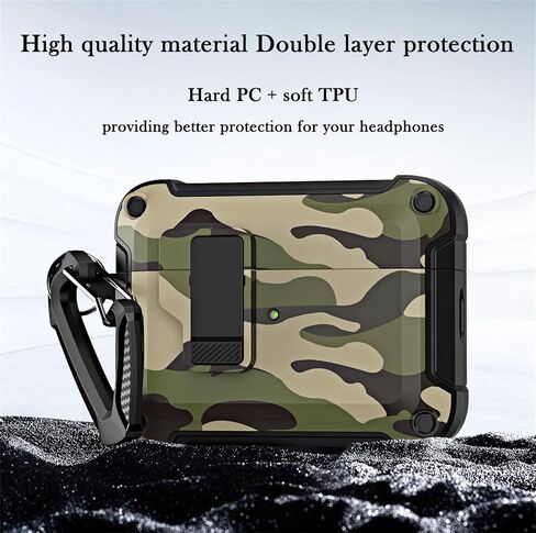 CCSmall for AirPods 3 Case Cover Camouflage with Carabiner Keychain & Secure Lock Clip, Military Armor Cover Automatic Pop-up Case for Apple AirPod 3rd Generation 2021,Camo Green in Saudi Arabia