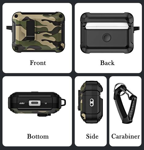 CCSmall for AirPods 3 Case Cover Camouflage with Carabiner Keychain & Secure Lock Clip, Military Armor Cover Automatic Pop-up Case for Apple AirPod 3rd Generation 2021,Camo Green in Saudi Arabia