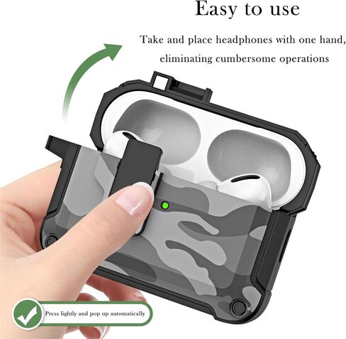 CCSmall for AirPods 3 Case Cover Camouflage with Carabiner Keychain & Secure Lock Clip, Military Armor Cover Automatic Pop-up Case for Apple AirPod 3rd Generation 2021,Camo Green in Saudi Arabia