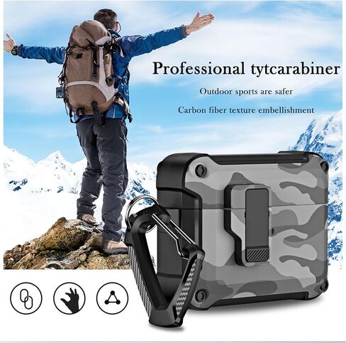 CCSmall for AirPods 3 Case Cover Camouflage with Carabiner Keychain & Secure Lock Clip, Military Armor Cover Automatic Pop-up Case for Apple AirPod 3rd Generation 2021,Camo Green in Saudi Arabia