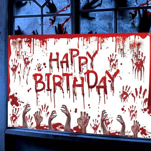 DARUNAXY Halloween Birthday Party Decorations, Spooky Ghost Happy Birthday Banner Horror Halloween Birthday Party Supplies, 6x3.6ft Cute Ghost Birthday Backdrop Photography Background for Men & Women in Kuwait