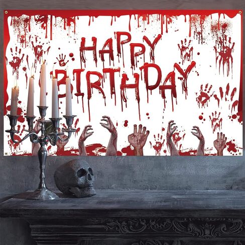 DARUNAXY Halloween Birthday Party Decorations, Spooky Ghost Happy Birthday Banner Horror Halloween Birthday Party Supplies, 6x3.6ft Cute Ghost Birthday Backdrop Photography Background for Men & Women in Kuwait