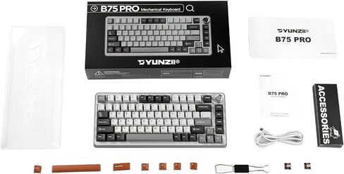YUNZII B75 PRO لوحة مفاتيح ميكانيكية لاسلكية بنسبة 75% (أخضر ماتشا، كاكاو V2) in Kuwait