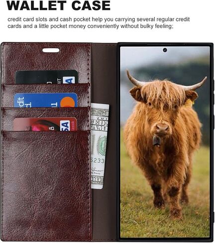 iCoverCase for Samsung Galaxy S23 Ultra Wallet Case with Card Slots Holder, Premium Leather Kickstand Feature Flip Folio Case Cover for Galaxy S23 Ultra (Red) in Saudi Arabia