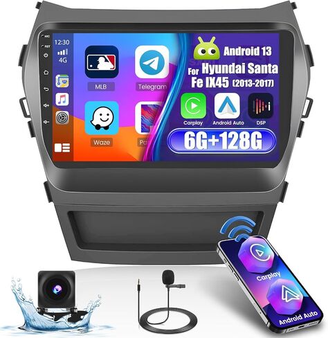 8 Core 6+128G Android 13 ستيريو سيارة لشركة Hyundai Santa Fe IX45 2013-2017 Wireless Carplay Android Auto، 9 بوصة 1280x720 HD شاشة لمس راديو السيارة مع DSP GPS Navigation BT FM RDS in Saudi Arabia
