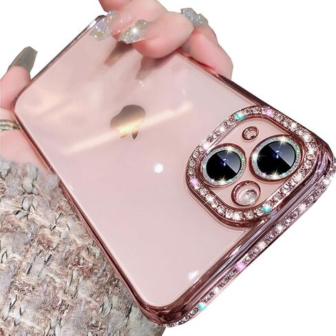 حافظة شفافة لامعة لهاتف iPhone 15، حافظة فاخرة من حجر الراين الماسي اللامع مع واقي للكاميرا، حافظة لطيفة وناعمة من مادة TPU للنساء والفتيات لهاتف iPhone 15 6.1 بوصة (وردي) in Saudi Arabia