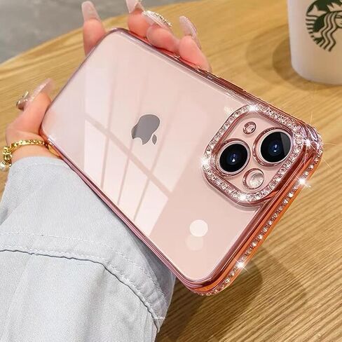 حافظة شفافة لامعة لهاتف iPhone 15، حافظة فاخرة من حجر الراين الماسي اللامع مع واقي للكاميرا، حافظة لطيفة وناعمة من مادة TPU للنساء والفتيات لهاتف iPhone 15 6.1 بوصة (وردي) in Saudi Arabia