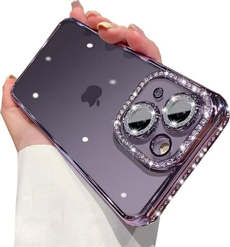 حافظة شفافة لامعة لهاتف iPhone 15، حافظة فاخرة من حجر الراين الماسي اللامع مع واقي للكاميرا، حافظة لطيفة وناعمة من مادة TPU للنساء والفتيات لهاتف iPhone 15 6.1 بوصة (وردي) in Saudi Arabia