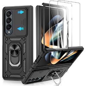 for Galaxy Z Fold 4 Case, Samsung Z Fold 4 Case with Slide Camera Cover, Heavy Duty Shockproof with 360° Rotation Kickstand [Military Grade] Protective Case for Z Fold 4, Black