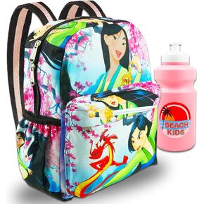 Mulan Mini Backpack - Disney Mulan Mini Backpack Bundle with 12" Mulan Backpack with Front Pocket, 26oz Water Bottle, More | Mulan Backpack for Girls
