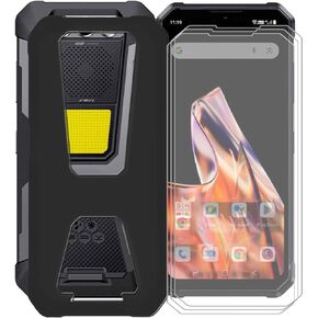 for Fossibot F106 Pro Case, with [ 3 x Screen Protector Tempered Glass Film], Black Soft Silicone Cover Shockproof Bumper Protection Case for Fossibot F106 Pro (6.58") - Black