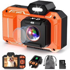 Upgraded 4K Digital Camera,HD 48MP 18X Zoom Anti Shake Auto Focus Kid Camera with 32G Card, Point and Shoot Camera with 2.8" Screen, Compact & Portable Video Camera for Kids, Teens, Beginners - Orange