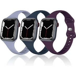 Compatible with Apple Watch Bands 41mm 38mm 40mm 42mm 44mm 45mm 49mm, 3 Pack Soft Sport Silicone Slim Thin Small Replacement Band Compatible for iWatch Series 9 8 7 6 5 4 3 2 1 SE Sport Edition Women Men