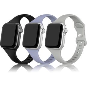 Compatible with Apple Watch Bands 41mm 38mm 40mm 42mm 44mm 45mm 49mm, 3 Pack Soft Sport Silicone Slim Thin Small Replacement Band Compatible for iWatch Series 9 8 7 6 5 4 3 2 1 SE Sport Edition Women Men
