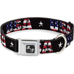 Buckle-Down Dog Collar Seatbelt Buckle USA Star Black US Flags 16 to 23 Inches 1.5 Inch Wide, Multicolor, DC-W32119-WM