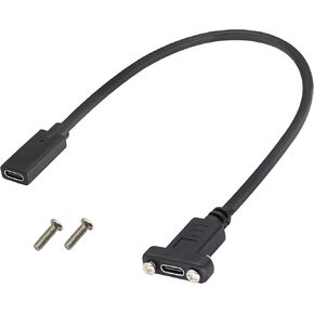 3.1Type C to USB C Panel Mount Screw Cable Gen 2 (3A) USB 3.1 Type C Female to Female Panel Mount Cable, Supports Charging,Data,Audio,Video Cable for Laptop,Tablet,Mobile Phone(0.3M/1ft)
