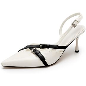Kitten Heels for Women Pointed Toe Slingback Heels Closed Toe Low Heel Wedding Dress Pumps with Buckles