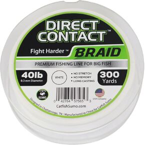 Direct Contact Premium Braided Fishing Line for Big Fish - No Stretch - No Memory - Long Casting, 300 Yard Spool with Abrasion Reistant Treatment