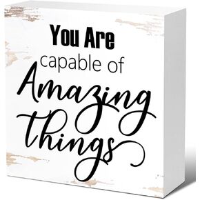 Inspirational Office Desk Decor,You Are Capable of Amazing Things Sign Wooden Block for Home Office Cubicle Table Décor,Positive Office Sign,Coworker Gift for Coworker Friend Employee V512