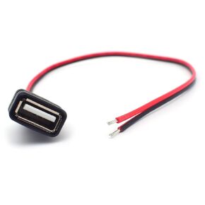 20AWG USB Female Pigtail 2 Wire,1PCS 0.3M/1FT Short USB 2.0 Female Plug 2Pin Bare Wire 12V 5A Red & Black Body Power Cable for Installed & Replacement Female DIY Power Cable