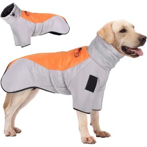 R2Depot Waterproof Warm Dog Jacket, Windproof Winter Dog Coat, Reflective High Collar Dog Clothes for Medium Large Dogs (XXXXXXL-Large, Orange)