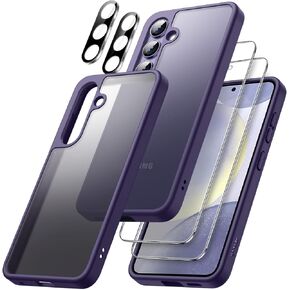 JETech 5 in 1 Matte Case for Samsung Galaxy S24 5G with 2-Pack Screen Protector and Camera Lens Protector, Translucent Back Protective Phone Cover, Tempered Glass Film (Black)