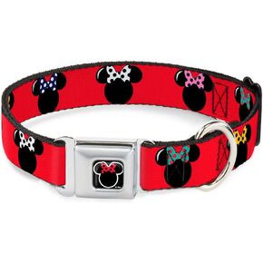 Buckle-Down Seatbelt Buckle Dog Collar - Minnie Mouse Silhouette Red/Black/Polka Dot - 1" Wide - Fits 11-17" Neck - Medium