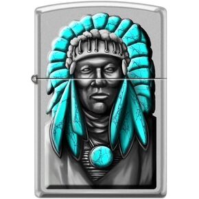 Zippo Lighter-Indian Chief Satin Chrome Windproof Lighter #Z5409