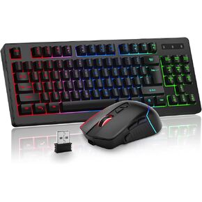 بلو فينغر مجموعة كيبورد العاب 87 مفتاح RGB وماوس باضاءة خلفية، لوحة مفاتيح USB سلكية بالوان قوس قزح، مجموعة كيبورد العاب للاب توب والكمبيوتر والالعاب والعمل in Kuwait