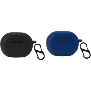 2 Pack DAYJOY Soft Silicone Protective Case Cover Compatible with SoundPEATS Capsule3 pro Earbuds, Protective Skin Sleeve with Key Chain (Black+Blue)