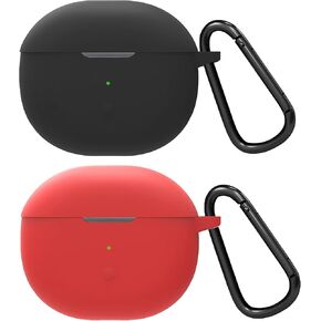 Compatible with SoundPEATS Air3 Deluxe Case Cover, Lamshaw Soft Silicone Protective Cover with Keychain for Women Men Compatible with SoundPEATS Air 3 Deluxe Earbuds Case (2-Black+Red)