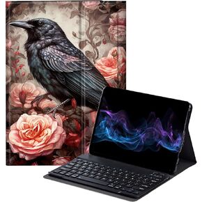 Skull Roses Keyboard Case for Kindle Fire HD 10 and Fire HD 10 Plus Tablet 11th Generation 2021 Release,Slim Stand Protective Cover with Detachable Wireless Bluetooth Keyboard