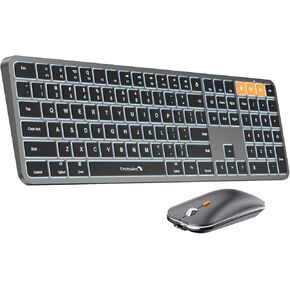 ProtoArc KM100-A Backlit Bluetooth Keyboard Mouse for Mac, Ultra Slim Wireless Keyboard Mouse for Mac, Rechargeable, Multi-Device for MacBook Pro, MacBook Air, iMac, iPhone, iPad - White Silver