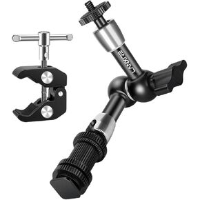 Camera Clamp Mount and 7 Inches Adjustable Magic Arm with 1/4" Screw and Cold Shoe Adapter - Fits for Camera Cage, Flash, LED Light, Microphone, Monitor - Max Load up 4.4lb/2kg