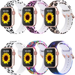 Silicone Bands Compatible with Apple Watch Band 38mm 40mm 41mm 42mm 44mm 45mm 49mm Women Girl, Fadeless Floral Pattern Printed Watch Bands for iWatch Series 9 8 7 6 5 4 3 2 1 SE