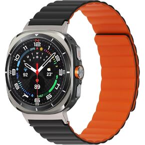 Magnetic Silicone Watch Band Compatible with Samsung Galaxy Watch 7 Ultra 47mm(2024), Adjustable Elastic Soft Sport Replacement Strap for Men Women