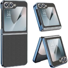 MATEPROX Phone Case for Samsung Galaxy Z Flip 6 Case, Slim Thin Lightweight Protective Phone Case with Non-Slip Leather Back with Electroplated Frame for Samsung Galaxy Z Flip6 5G-Light Blue