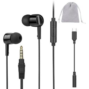 Wired in Ear Headphones with Mic and Type C Adapter Wired Earbuds with Microphone 3.5mm, HiFi Wired Earphone Kit Compatible with Most Smartphones/Mac/PS4/Tablets/Laptops