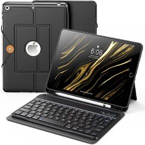 INFILAND for iPad 9th Generation Case with Keyboard 10.2 Inch iPad 9th/8th/7th Gen, Folio Cover with Pencil Holder, Slim Protective Detachable Keyboard Case for Apple iPad