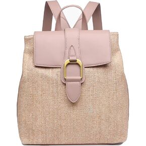 Jen & Co. BP2265-ASH.PK Avani Buckle Woven Fabric/Vegan Leather Backpack with Adjustable Straps, Ash Pink