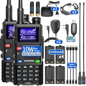 BAOFENG 5RM Ham Radio 10W Long Range (Upgrade of UV-5R) Handheld NOAA Weather Receiver 4Pack 2500mAh Battery Rechargeable UV5R Walkie Talkies with Programming Cable,Speaker Mic,Type-C Charging,2 Pack