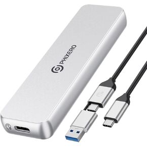 PHIXERO 6Gbps M.2 SATA SSD Enclosure Adapter, Triple Heat Dissipation M.2 NGFF Enclosure, USB 3.1 Gen2, Aluminum Case SSD Enclosure for B-Key B&M-Key SSD 2230/2242/2260/2280 (up to 4TB), Sliver