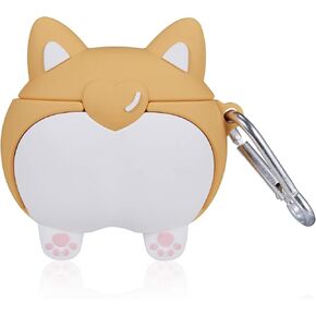 Coralogo for Airpods 1/2 Cute Case, 3D Cartoon Animal Character Soft Silicone Airpod Skin Dog Funny Fun Cool Keychain Design Accessories Cover Air pods Cases for Kids Teens Girls Boys (Lucky Corgi PP)