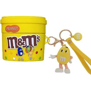 Cute Silicone Yellow M Beans Chocolate Peanut Case Compatible withAirpods Pro Headphones Cover with a Cute Yellow M Bean Keychian for Girls