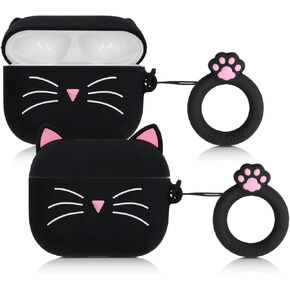 kwmobile Silicone Case Compatible with Apple AirPods Pro Case Cover - Cat Black/White